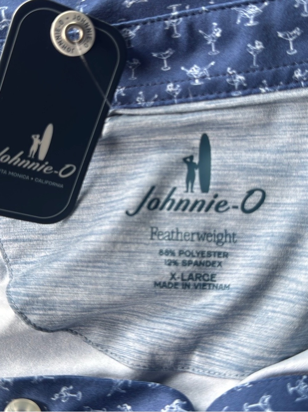 johnnie-O Men's Featherweight Golf Polo 👕 — Navy & Light Blue
